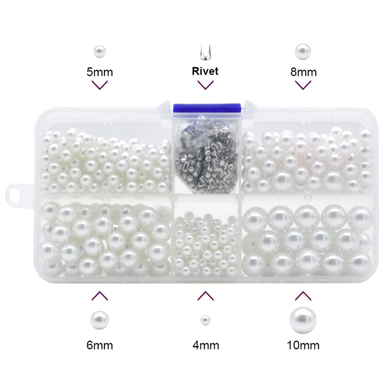 Pearl Handmade Setting Machine, Beads Rivet Fixing Machine with 5 Sizes of Round Pearl Beads Rivet Studs for Hats/Shoes/Clothes/Bags/Skirts