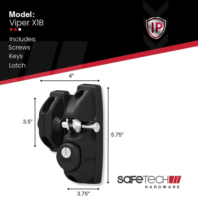 Safetech Hardware ViperX1 Gravity Gate Latch | One-Side Entry Keyed Lock | 2 Independent Latching Hooks Key Lockable One Side | Privacy Gate Gravity Latch | Vinyl, Wood, & Aluminum Gates - Black 1 Side Key