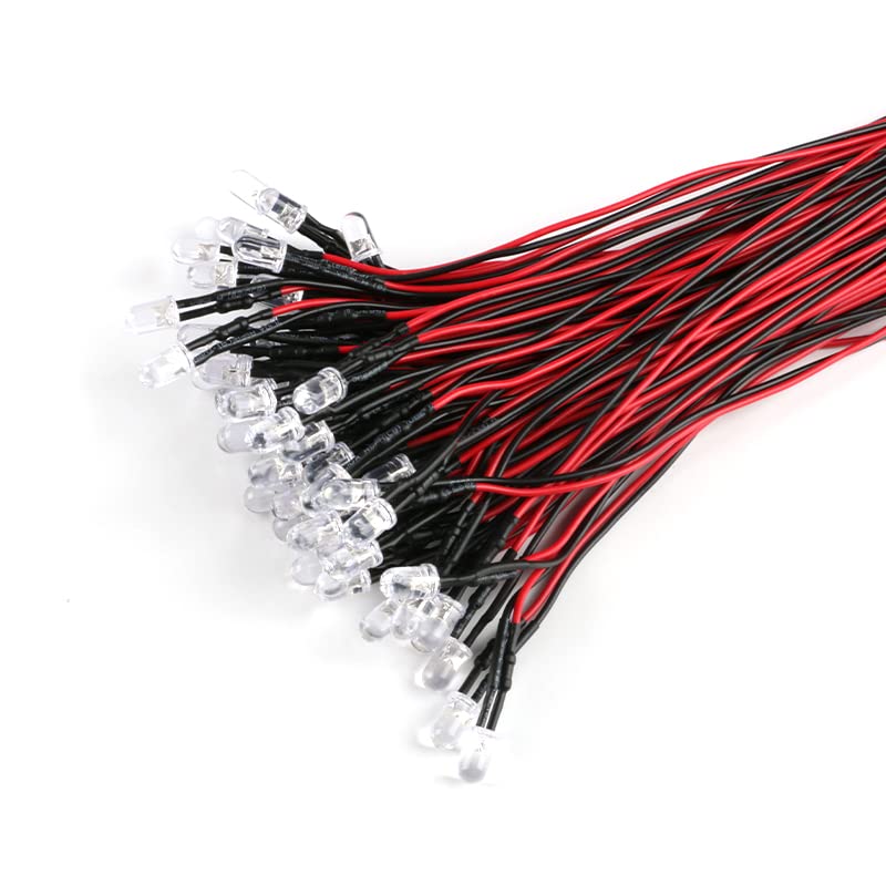 50Pcs 3mm Light Emitting Diodes LED Bead with Wire Decorative Toy Car Indicator Light DC 5V~12V Red Light 3mm