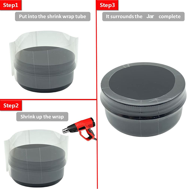 200Pcs Heat Shrink Wrap Film Shrink Seal Bands for 2oz/60ml Aluminum Tin Jar, Easy to Use, Make Products More Professional (For 60g Aluminum Jar) For 60g Aluminum Jar