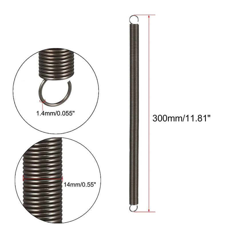 uxcell Extended Tension Spring Wire Diameter 0.055", OD 0.55", Free Length 11.81" Spring Steel Small Dual Hook Tension Spring 1.4mm*14mm*300mm/0.055"*0.55"*11.81"