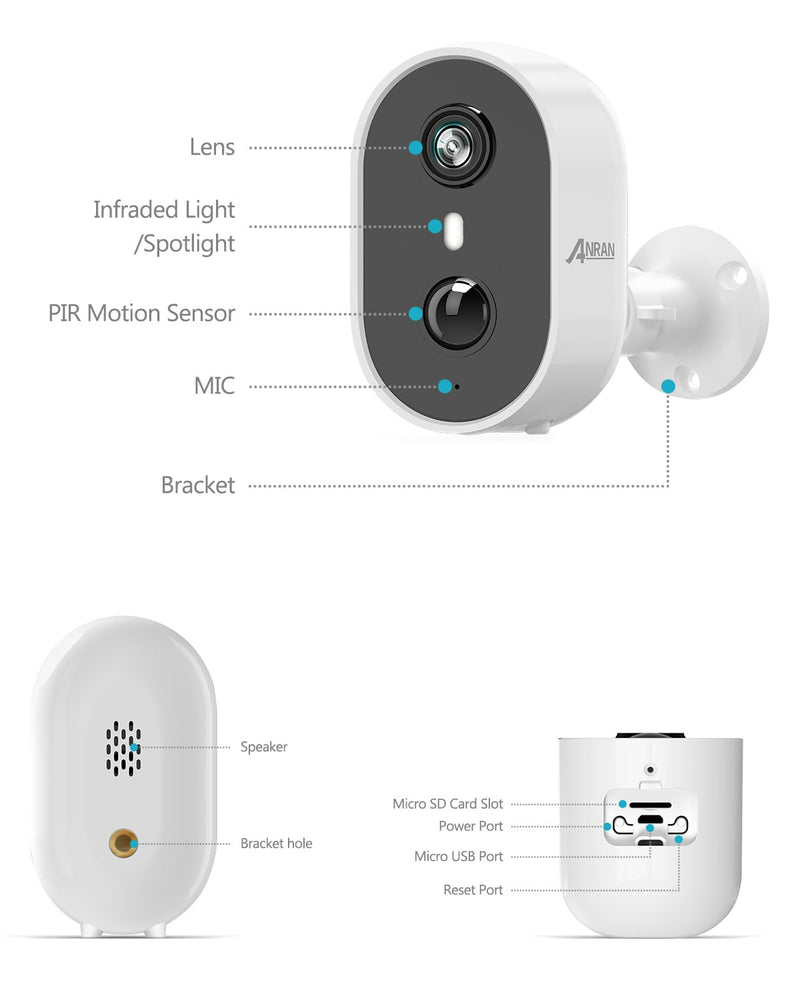 ANRAN 3MP Solar Security Cameras Wireless Outdoor for Home Security, 2K Color Night Vision WiFi Surveillance Home Camera with Solar Panel, Spotlight, PIR Detection, 2-Way Talk, Compatible with Alexa