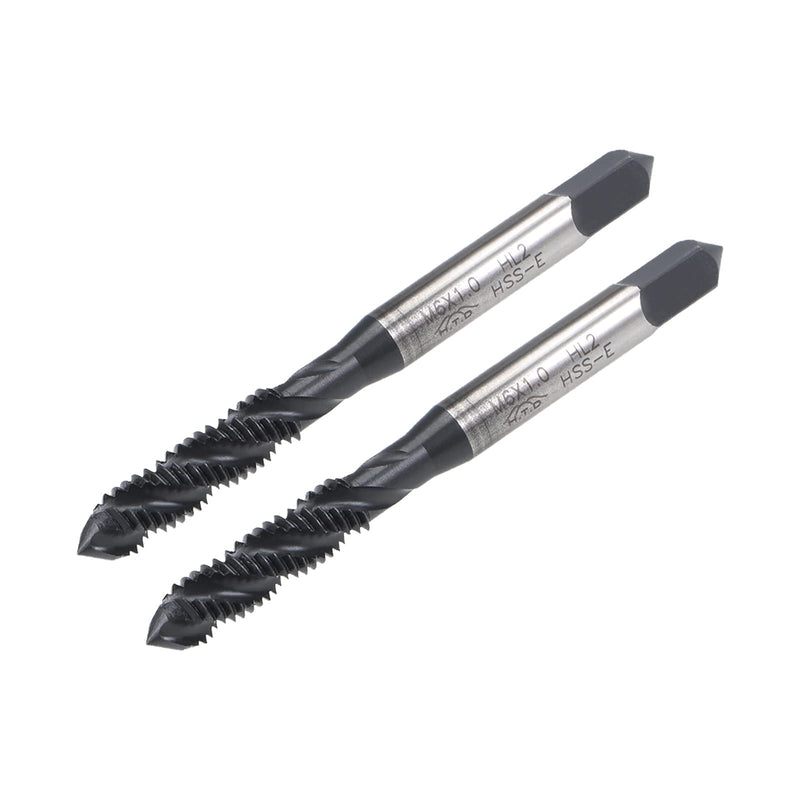 uxcell M6 x 1.0 Spiral Flute Thread Tap, Metric Machine Threading Tap HSS Nitriding Coated, Round Shank with Square End, H2 Tolerance, 2pcs M6 x 1.0mm