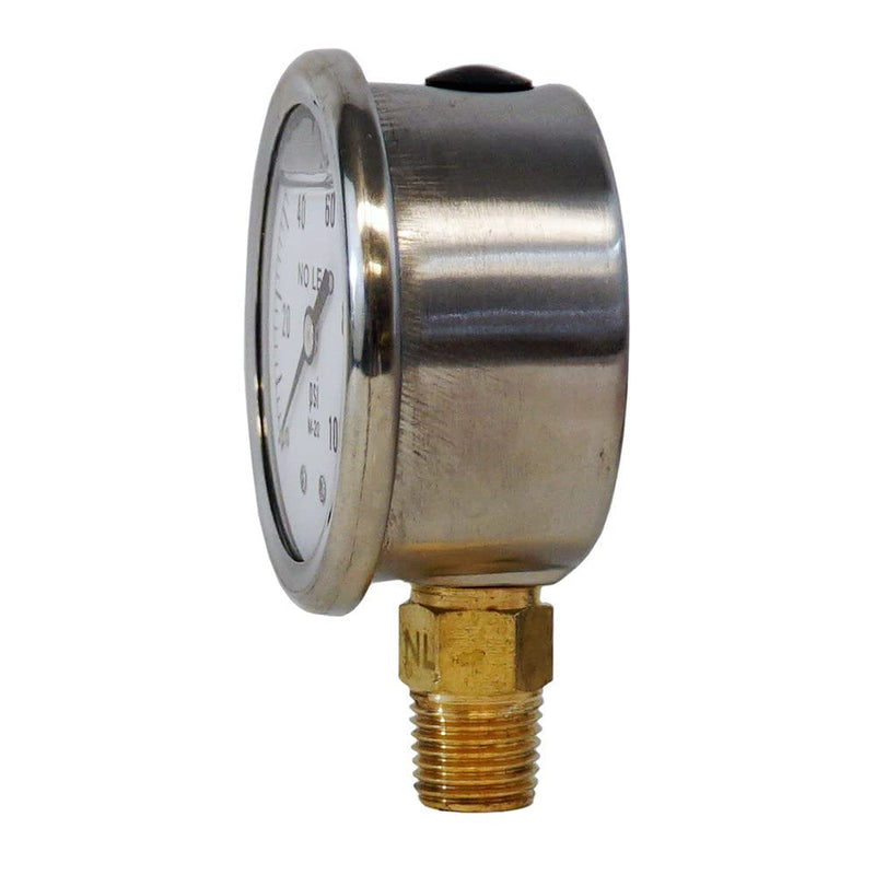 Merrill MFG 2-1/2" Liquid Filled Pressure Gauge, 0–100 PSI/kPa, Stainless Steel Case, 1/4" NPT Lower Mount, No-Lead, Vibration-Resistant (100 PSI Range) 100 PSI
