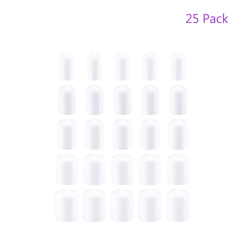DMiotech 25 Pack 1/4" 3/8" 1/2" 5/8" 3/4" ID White Screw Thread Protectors Rubber End Caps Bolt Covers for Screw Bolt Furniture Pipe