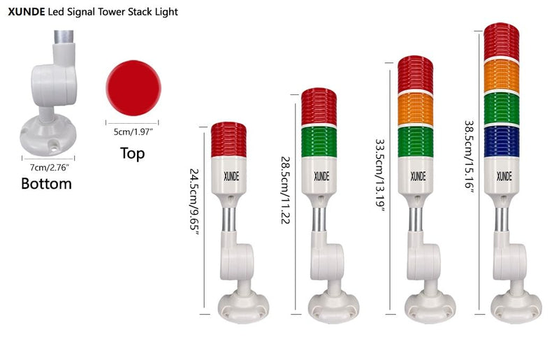 LED Warning Lights XUNDE Multi-Layer Industrial Signal Lights 3 Colors Alarm Lights Machine Equipment Indicator Lights, Sound and Light Alarms, 24V DC (3-Layer) 3-Layer