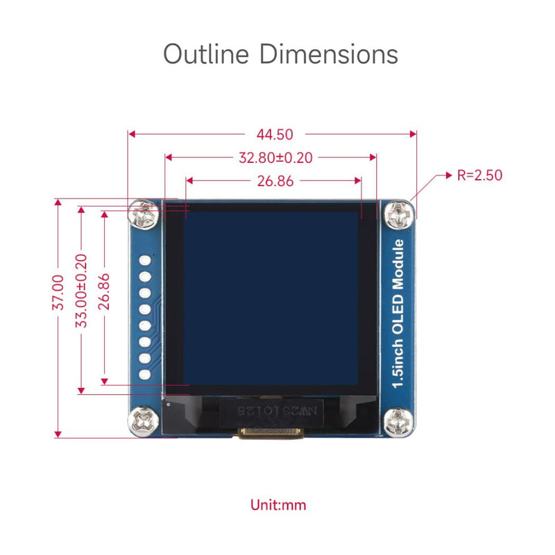 Waveshare 1.5inch OLED Display Module 128x128 Pixels 16-bit Grey Level with Embedded Controller Communicating via SPI or I2C Interface. 1.5inch OLED Module