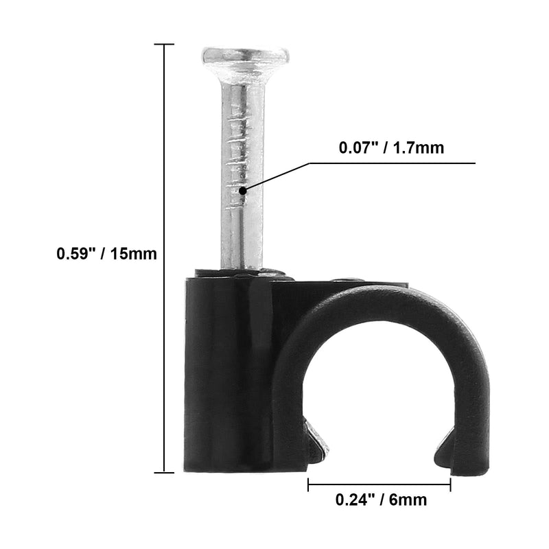 200pcs 1/4" / 6mm Half Clamp J-Hook with Nail, Nail in Cable Clips Ethernet Cable Nails Tacks Clips, Black 1/4" / 6mm, 200 PCS