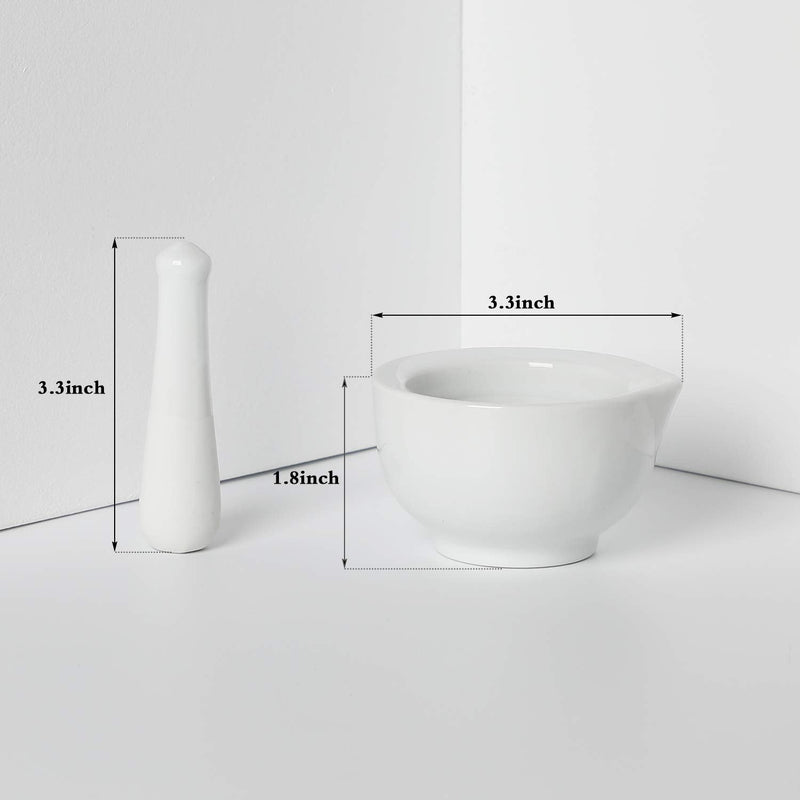 LEETOYI Porcelain Small Mortar and Pestle, Ceramic Herb Grinder Pill Crusher Set, 3.3 inch White 3.3-inch