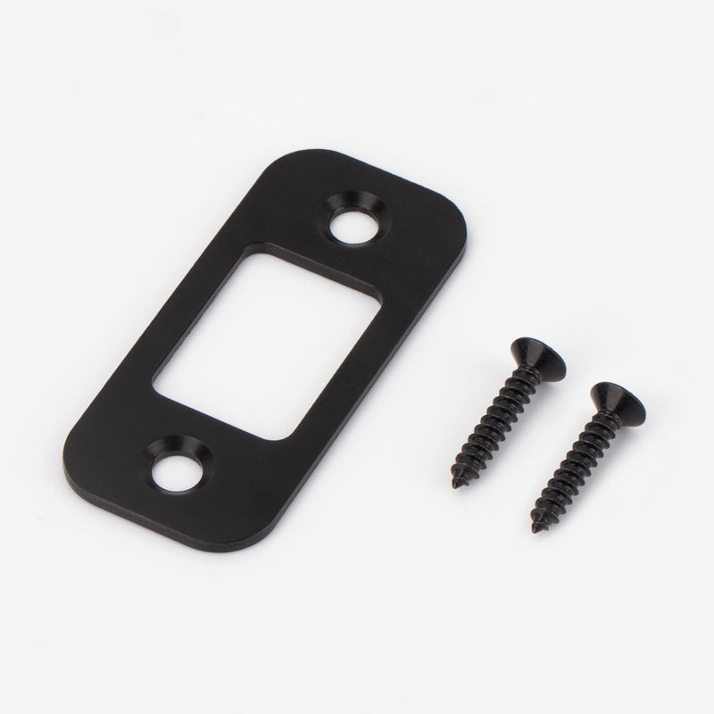 Deadbolt Strike Plate Black, 1" x 2-1/4" Round Corner Matte Black Door Strike Plate with Screws - 8 Pack
