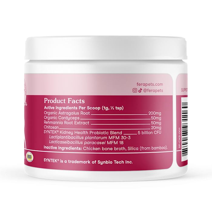 Fera Pets Dog Kidney Support Supplement with Antioxidants & Probiotics - Enhances Renal Health & Function - Promotes Regular Detoxification - Powder - 60 Scoops