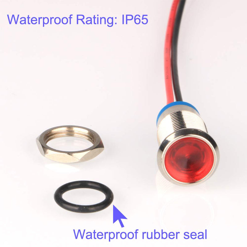 5pcs 10mm AC/DC 12-24V LED Metal Indicator Light Waterproof Signal Lamp Pilot Dash Directional Car Truck Boat with Wire Multicolored AC/DC 12-24V
