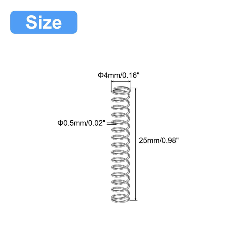 uxcell Compression Spring, 5Pcs 304 Stainless Steel, 4mm OD, 0.5mm Wire Size, 25mm Free Length, Silver Tone 0.5mmx4mmx25mm