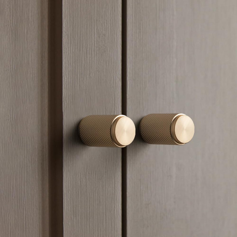 Goo-Ki 6 Pack Champagne Bronze Knurled Cabinet Knobs – Textured Cylinder Drawer Pulls for Modern Kitchen Furniture, Dresser