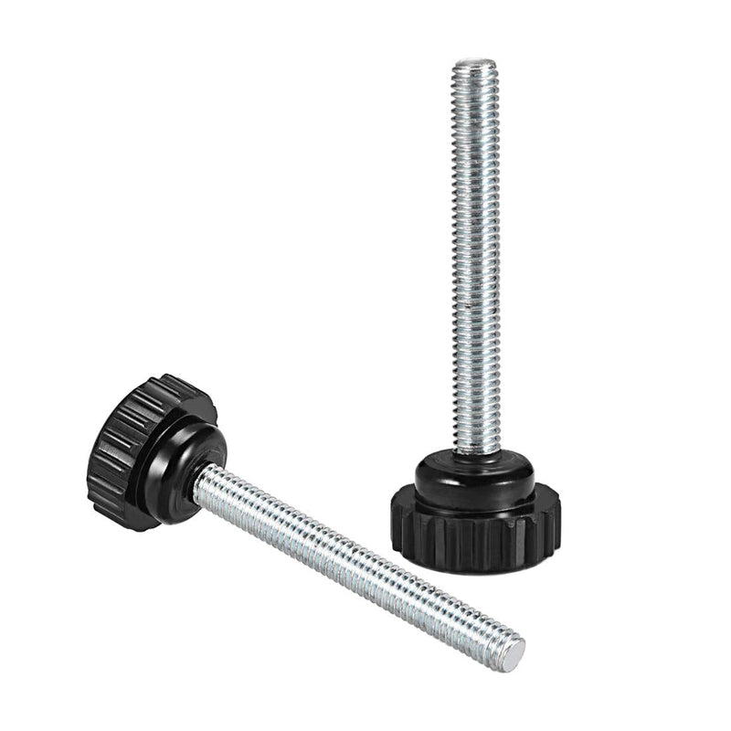 uxcell 2pcs Knurled Clamping Knobs M6 x 50mm Metric Zinc Plated Carbon Steel Male Thread Thumb Screw on Type 20mm Plastic Round Head Threaded Hand Bolt Stud Knobs Black M6 x 50mm x 20mm