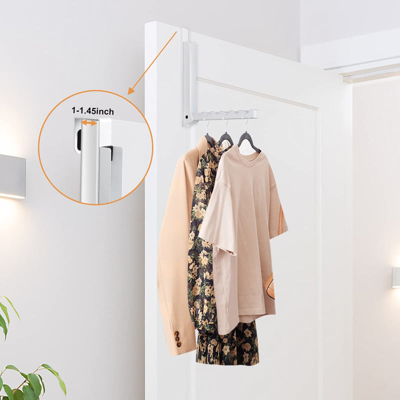 Over Door Hooks Hanger,Foldable Over Door Drying Laundry Hooks for Hanging Clothes 6 Groves Over Door Towel Racks for Clothes,Coat, Behind Back of Door Bathroom, Bag and Robe 2Pcs(White) White 2 Pieces