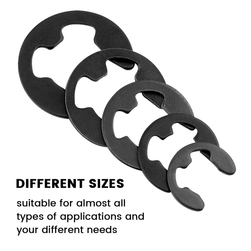 Professional E Clip External Retaining Rings Snap Rings Assortment Kit Manganese Steel Internal, Heat Treated External Retaining Clips black 120pcs
