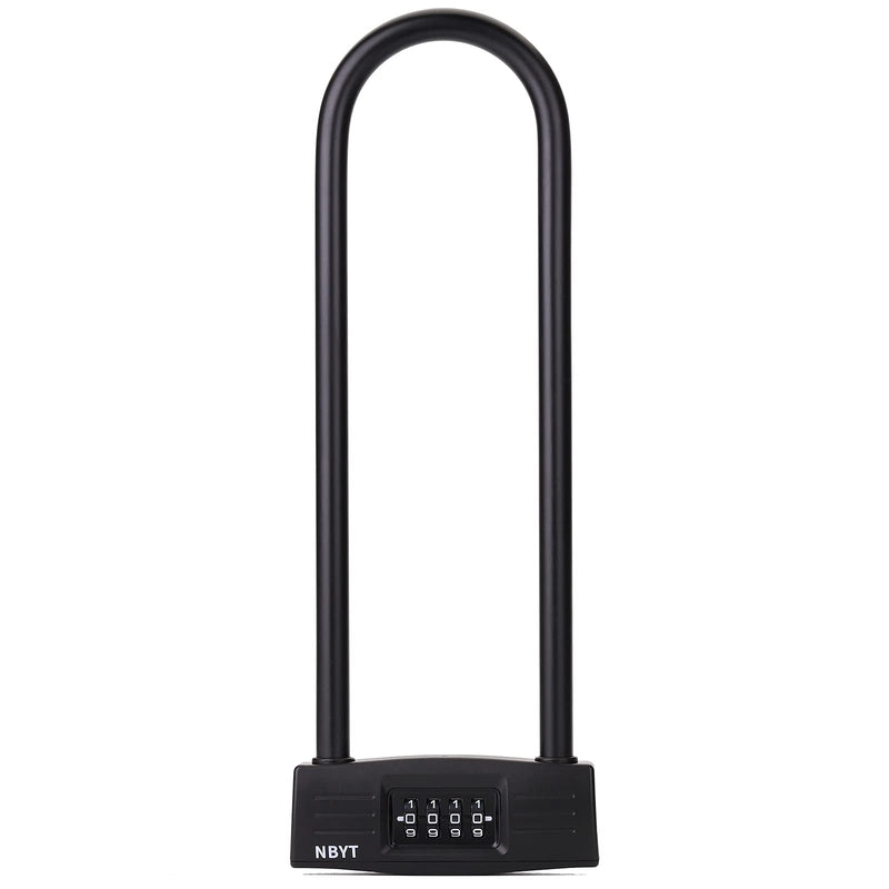 U Bike Lock - Heavy Duty Combination Lock for Motorcycle Wheel, Office Door, Fence & Gate - Resettable, Long Combination U-Lock in Black - Steel/Zinc/PVC Construction - 13.78 x 4.7 x 1.1 Inches 11.22 inches Inside