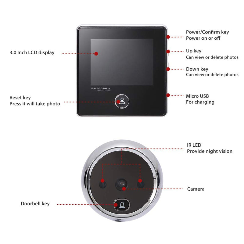 3.0 Inch Digital Door Viewer, 120 Degree Peephole Camera, IR Night Vision Peephole Viewer Doorbell Security Door Viewers for Home Safe