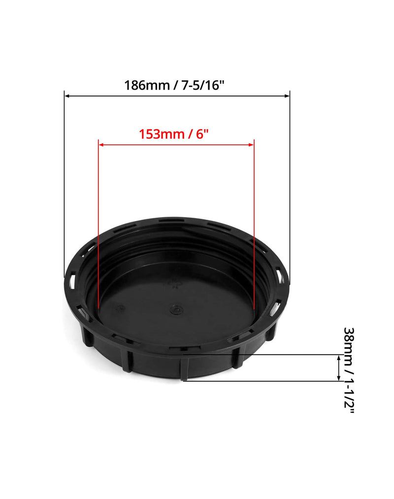 QWORK 6" Solid Cap W/Gasket for IBC Tote, IBC Tote Water Tank Cover, 2 Pack Leak-Proof Design Plastic IBC Tank Adapter Storage Cap for Chemical Food and Industrial Storage, Black