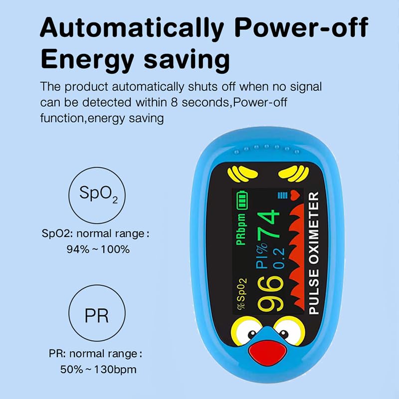 Rechargeable Child Pulse Oximeter – Oxygen Monitor for Kids and Babies, Pediatric Fingertip Blood Oxygen Saturation & Heart Rate Monitor with OLED Display, Auto Shut-Off, USB-C Charging Cable Included- blue