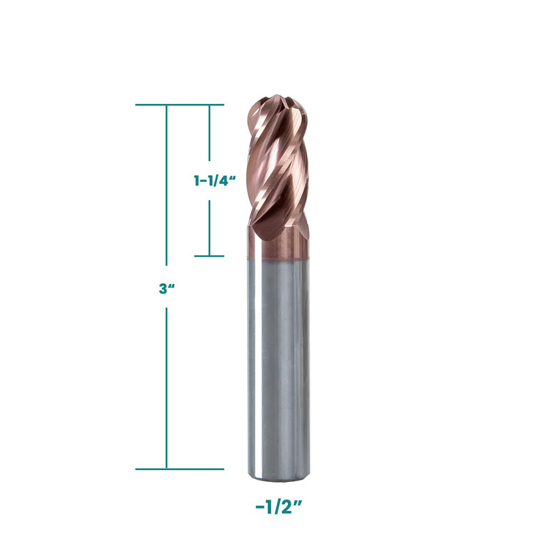 NZtools 4 Flute 1/16" Ball Nose Carbide Milling Head, 4 Flute CNC End Mill, AlTiN/TiAIN Coated Spiral Upcut Milling Cutter Tool HRC55 Microcrystalline for Alloy Steel Hardened Steel 1/16 inch 5