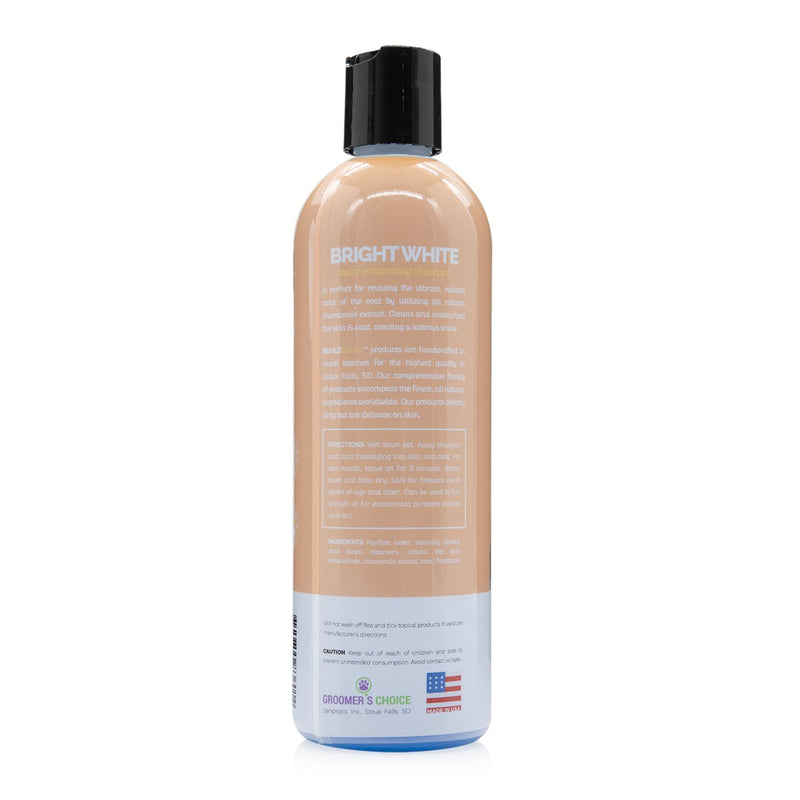 Bark2Basics Brighten White Dog Shampoo 16 oz - Natural, Chamomile, Revives Vibrant Natural Color of Coat, Lustrous Shine, Whitens, Removes Stains, Professional - PawsPlanet Australia