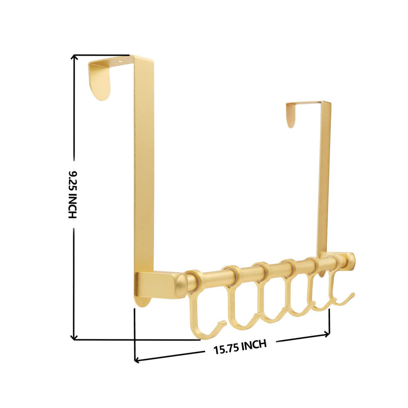 Over The Door Hooks Door Hanger, Moving 6-Hooks Over Door Coat Rack for Hanging, Aluminum Heavy Duty Door Organizer for Towel Robe Hat Bag, Behind Back of Door Bathroom (Gold) Gold