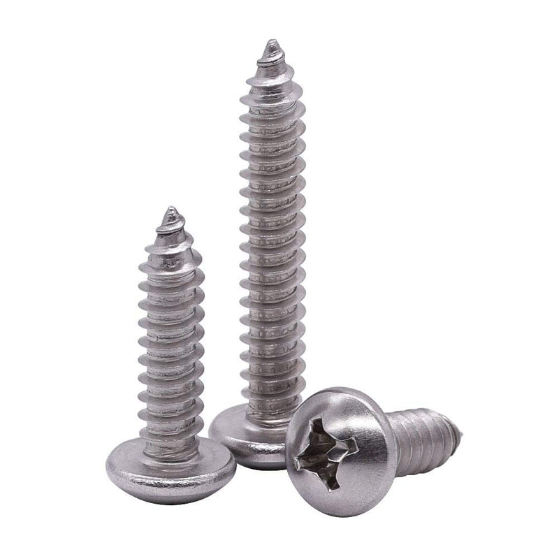#8 x 1/2" Pan Head Sheet Metal Screw, 304 Stainless Steel 18-8, Phillips Drive Self Tapping Screw, Round Head Wood Screw, Bright Finish, Full Thread, Pack of 100 #8 x 1/2"