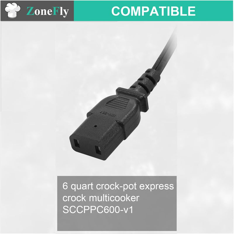 Original Power Cord Compatible with Crock-Pot Express 6 Quart Crock-Pot Express Crock Multicooker SCCPPC600-V1 Pressure Cooker Cable for Crock Pot 5 Ft