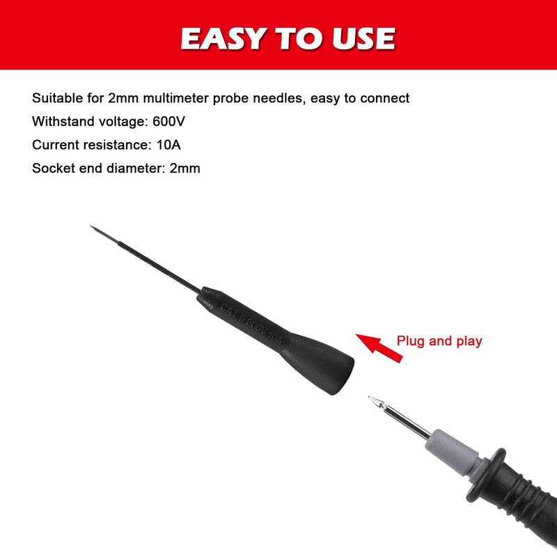 8PCS 2mm Extended Needle Test Probes 600V/10A Non-Destructive Insulation Multimeter Test Probe for Leads Tl71 Tl75, Black & Red