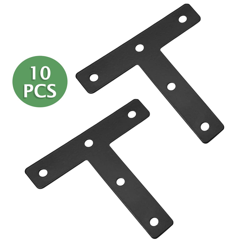 Uenhoy 10 Pcs T Shape Flat Mending Plates 80mm x 80mm (3.15" x 3.15") T Corner Braces T Bracket Connector Fixing Repair Plates for Furniture, Black 80x80mm/3.15"x3.15" - NewNest Australia