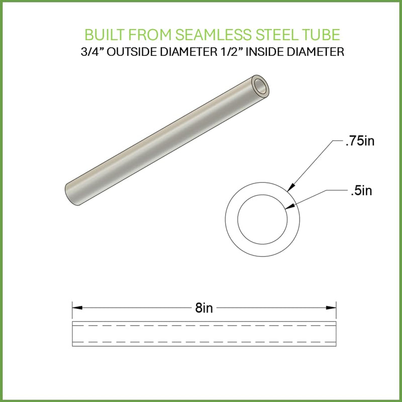 3/4" OD x 1/2" ID 8" Long (2 Pack) MetalSpacersOnline Round Steel Tube/Spacer Seamless Straight Pipe Tubing for DIY 2