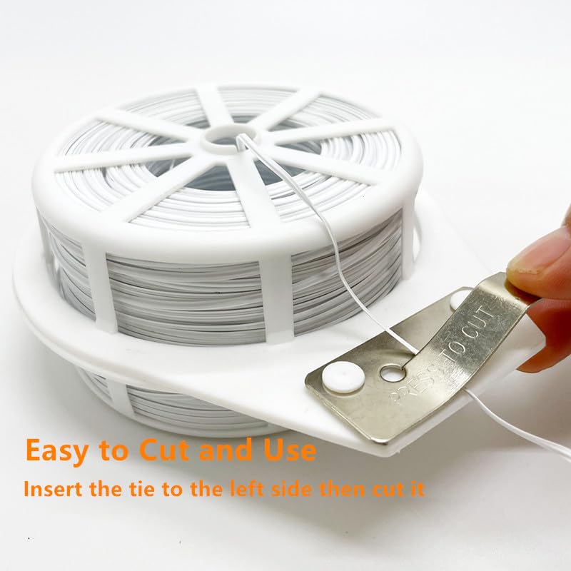 656ft (200m) Twist Ties, Garden Plant Ties with Cutter, Reusable Multifunctional Plant Ties, Fixing Vines Plant Support for Gardening Home Office(White) White