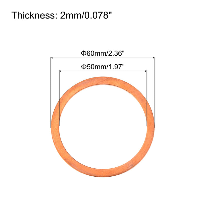 MECCANIXITY 12 Pcs Flat Copper Washers, 50x60x2mm Copper Upgraded Flat Metric Sealing Crush Ring Washers for Hydraulic Fittings Screw Bolt Nut Electronic Repair