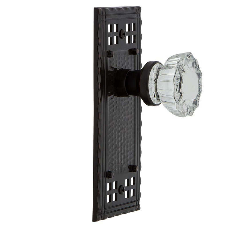 Nostalgic Warehouse Craftsman Plate Single Dummy Crystal Glass Door Knob in Timeless Bronze