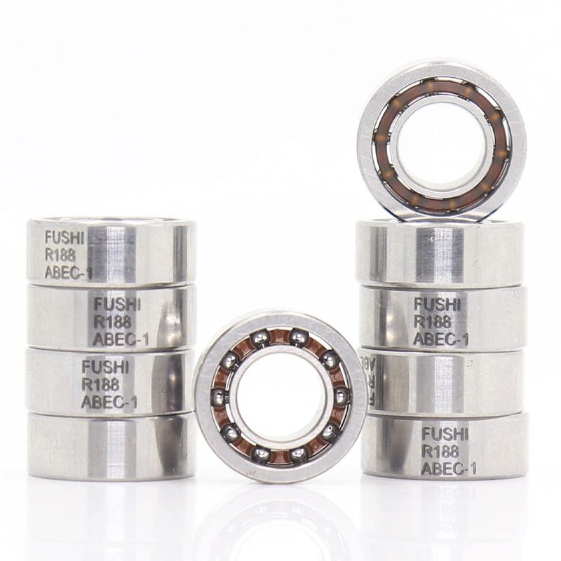 R188 Open Deep Groove Ball Bearing, 1/4"mmx1/2"mmx3/16"mm Fidget Spinner Bearing with Nylon Caged (10 PCS)