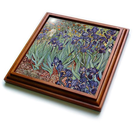 3dRose Van Gogh Irises-Iris, Flower, Wedding Anniversary, 25th Anniversary, Faith Trivet with Ceramic Tile, 8 by 8", Brown