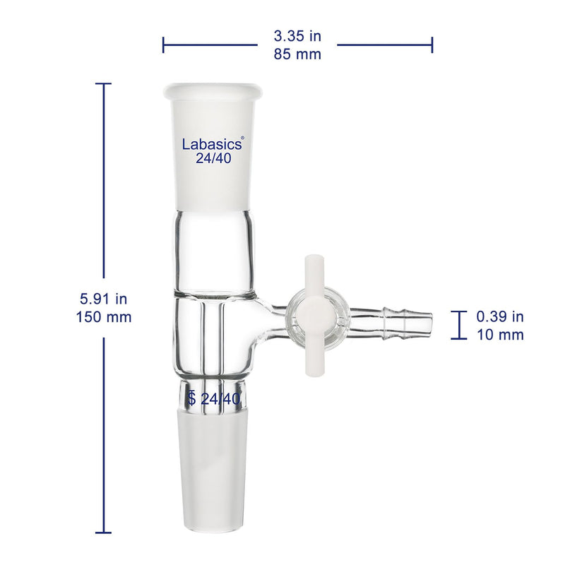 Labasics Vacuum Take Off Adapter, Borosilicate Glass Vertical Take Off Adapter with PTFE Stopcock, Standard 24/40 Joint
