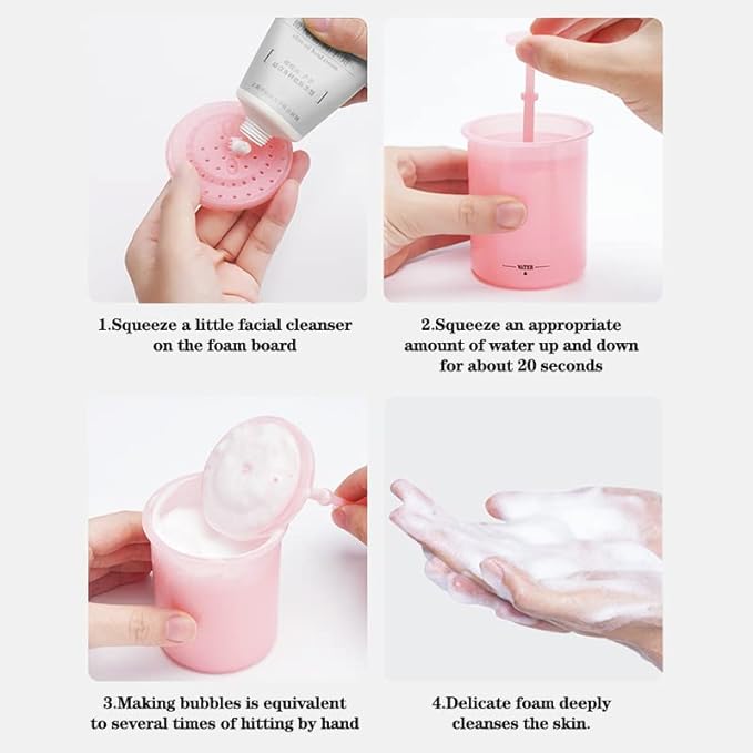 mecaponn Facial Cleansing Whisk, Facial Cleansing Foam, Facial Cleansing Whisk, 5.1 fl oz (150 ml), Foam, Cleansing Net, Portable, Shower, Bath, Face, Shampoo Convenient (Pink) - NewNest Australia