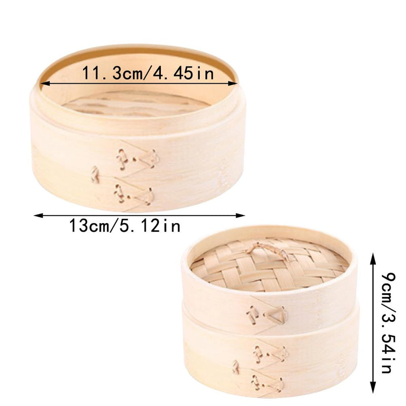 OUNONA Bamboo Steamer with Lid 5.11 Inch Round Kitchen Food Steamer Basket for Cooking Dim Sum Seafood Vegetables and Dumplings Natural Material Steaming Tool for Home Use 13X13X9.8CM
