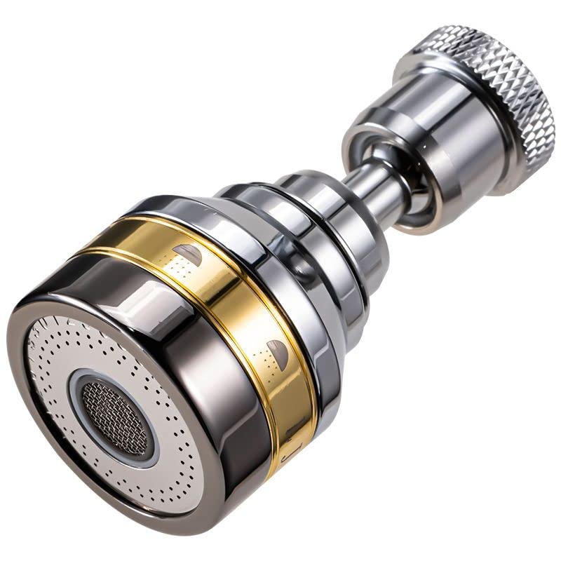 Kitchen Faucet Spray Head, Solid Brass and Stainless Steel, 360 Degree Rotatable Aerator – 3 Flow Mode Adjustable, High Pressure Booster, Anti-Splash, Water Saving Faucet Sink Short