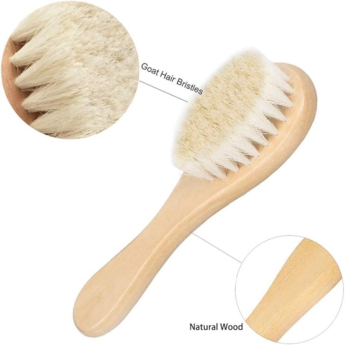 Kingsie Baby Hair Brush, Comb, Set of 2, Natural Wood, Goat Wool, Brush, Comb, Newborn, Baby Hair Care, Baby Shower, Gift - NewNest Australia