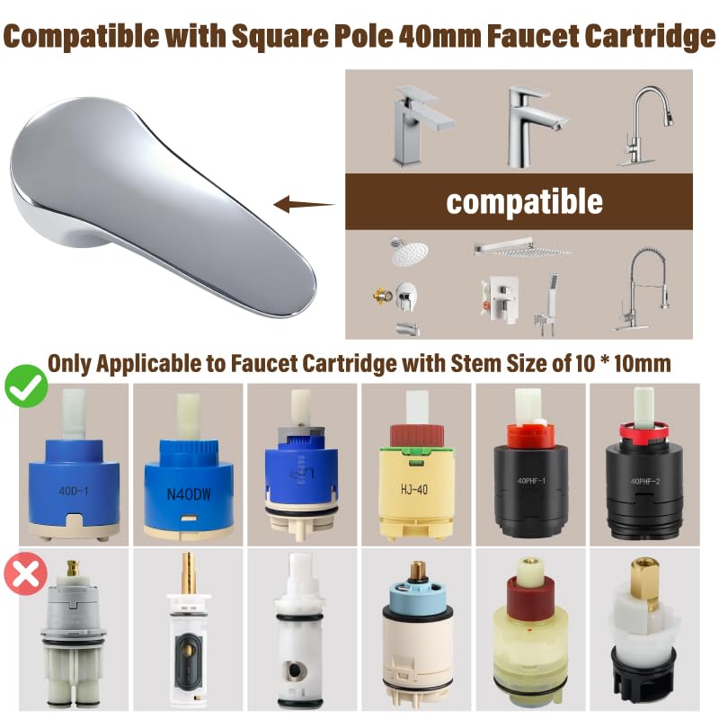 Single Shower Faucet Handle Replacement,Shower Handle,Compatible with 40mm Faucet Cartridge(Cartridge Stem 10 * 10mm),for Single Handle Bathroom Faucet,Shower Faucet,and Kitchen Faucet Shower Handle-Silver-4