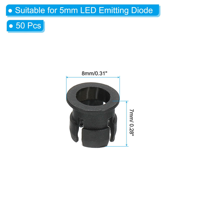 PATIKIL 5mm Emitting Diode Holder, 50 Pcs Plastic Flat LED Holder Clip Mounting Bracket Socket Cap for Lamp Bulb Bezel Mount Panel LED Display, Black