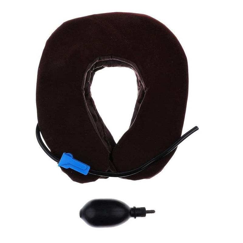 Inflatable Cervical Neck Traction Air Inflatable Pillow Neck Head Stretcher Pain Relief Collar (for Adults, Brown) For Adults