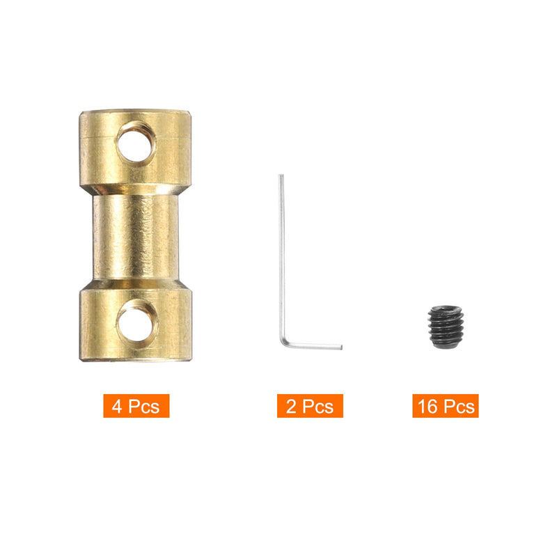 MECCANIXITY 4pcs 6mm to 6mm Brass Shaft Coupling Joint Connector with Screws and Hex Wrench Flexible Motor Shaft Coupler for RC Model Car Airplane Motor Wheels Tires Shaft 4