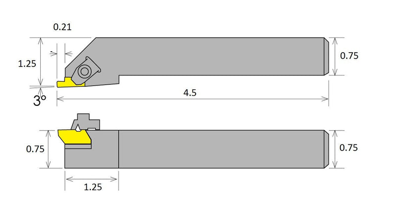 HHIP 2301-3113 TNSR12-3B Notch Style External Threading and Grooving Tool Holder, TNSR12-3B Holder