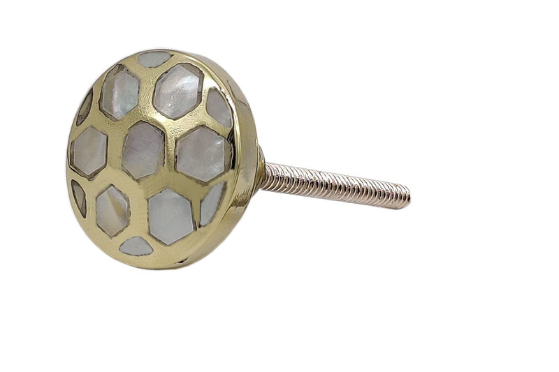 5MOONSUN5's Brass Mother of Pearl Door Knobs/Drawer Pulls Dresser Door Knobs/Pull and Push Handle for Cabinets, Wardrobes & Kitchen Grey Honeycomb knobs/Handmade Classic Hardware Decor, 35 mm(6) 6