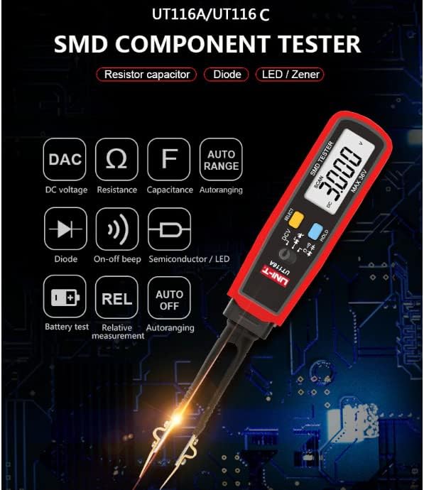 UNI-T Uni-Trend Multimeter clamp Meter UT116A UT116C Digital Tweezers Smart SMD Tester Electrical Multimeter Resistance Capacitance Continuity Diode Test Meter(UT116A) UNI-T UT116A
